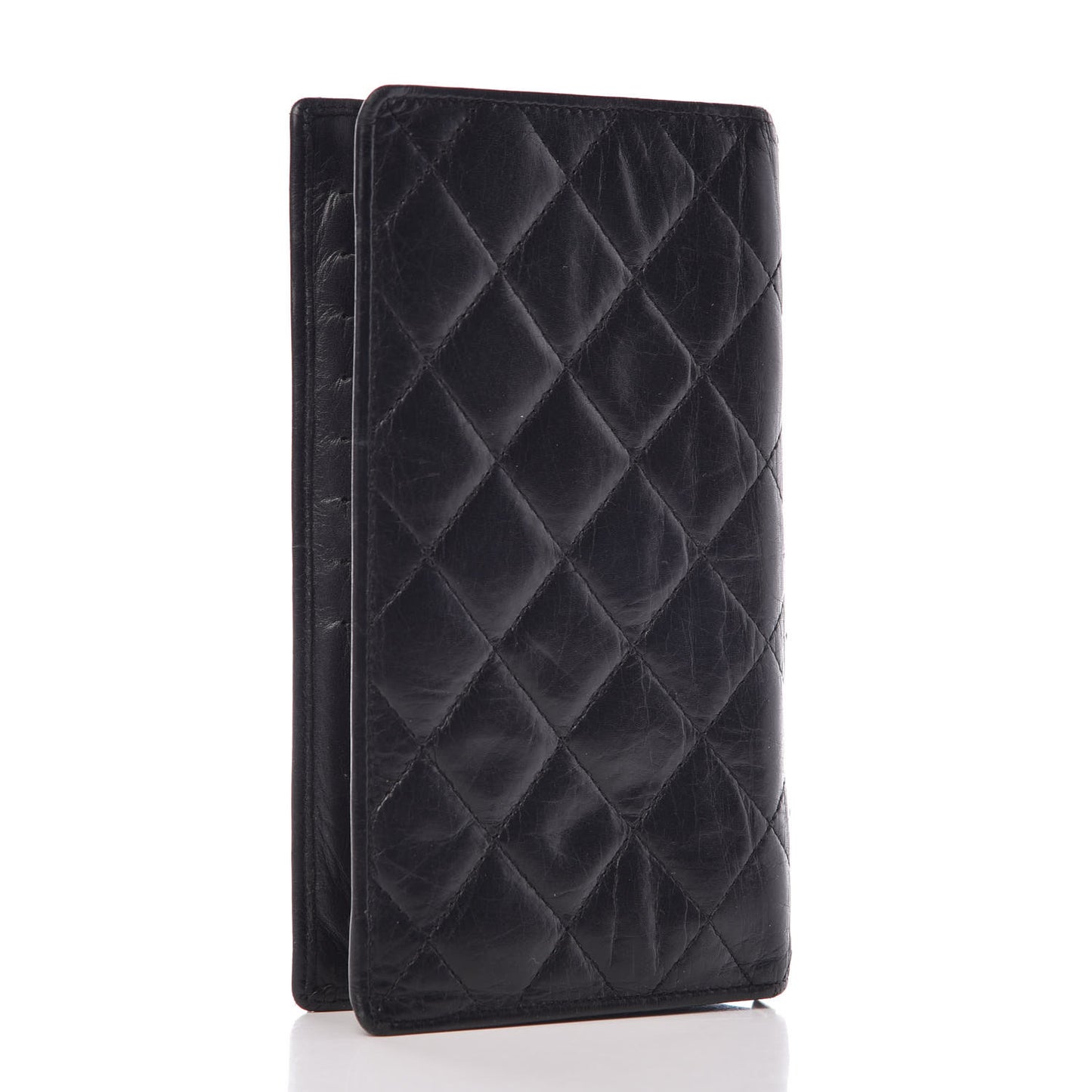Aged Calfskin Quilted Cambon Yen Wallet Black