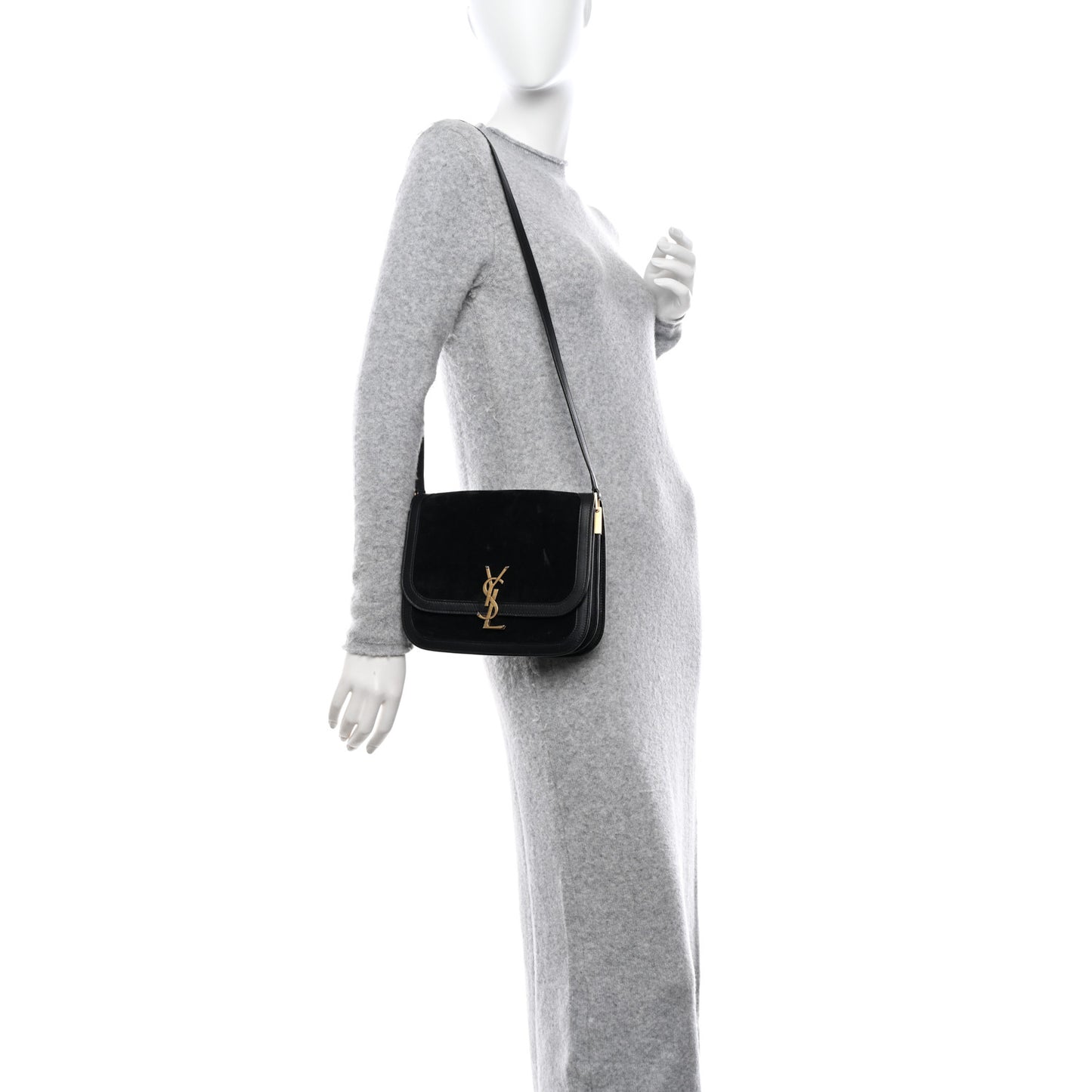 Suede Smooth Calfskin Monogram Medium Solferino Soft Satchel Black