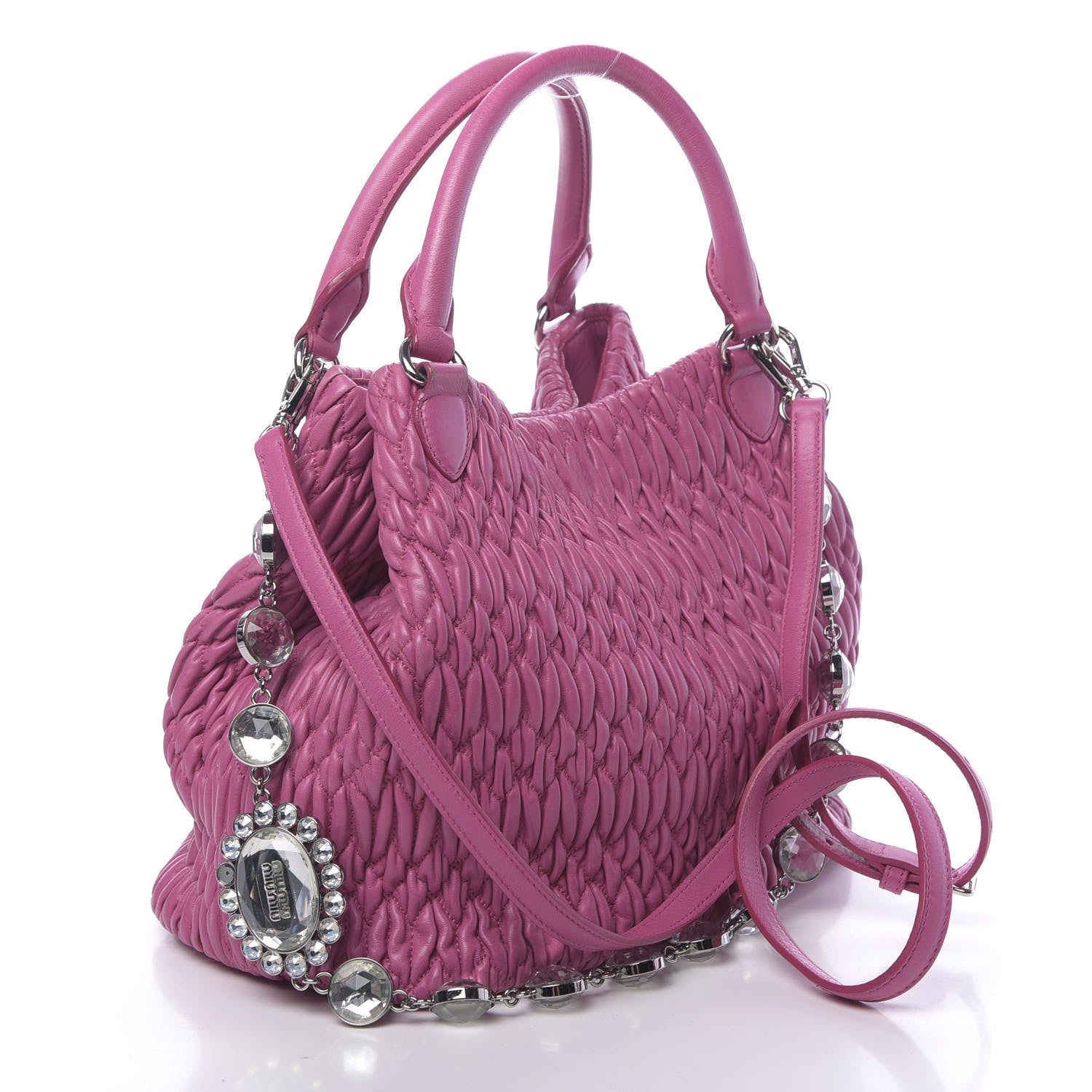 Miu Miu Nappa Matelasse Swarovski Crystal Tote Fuxia 3 of 10
