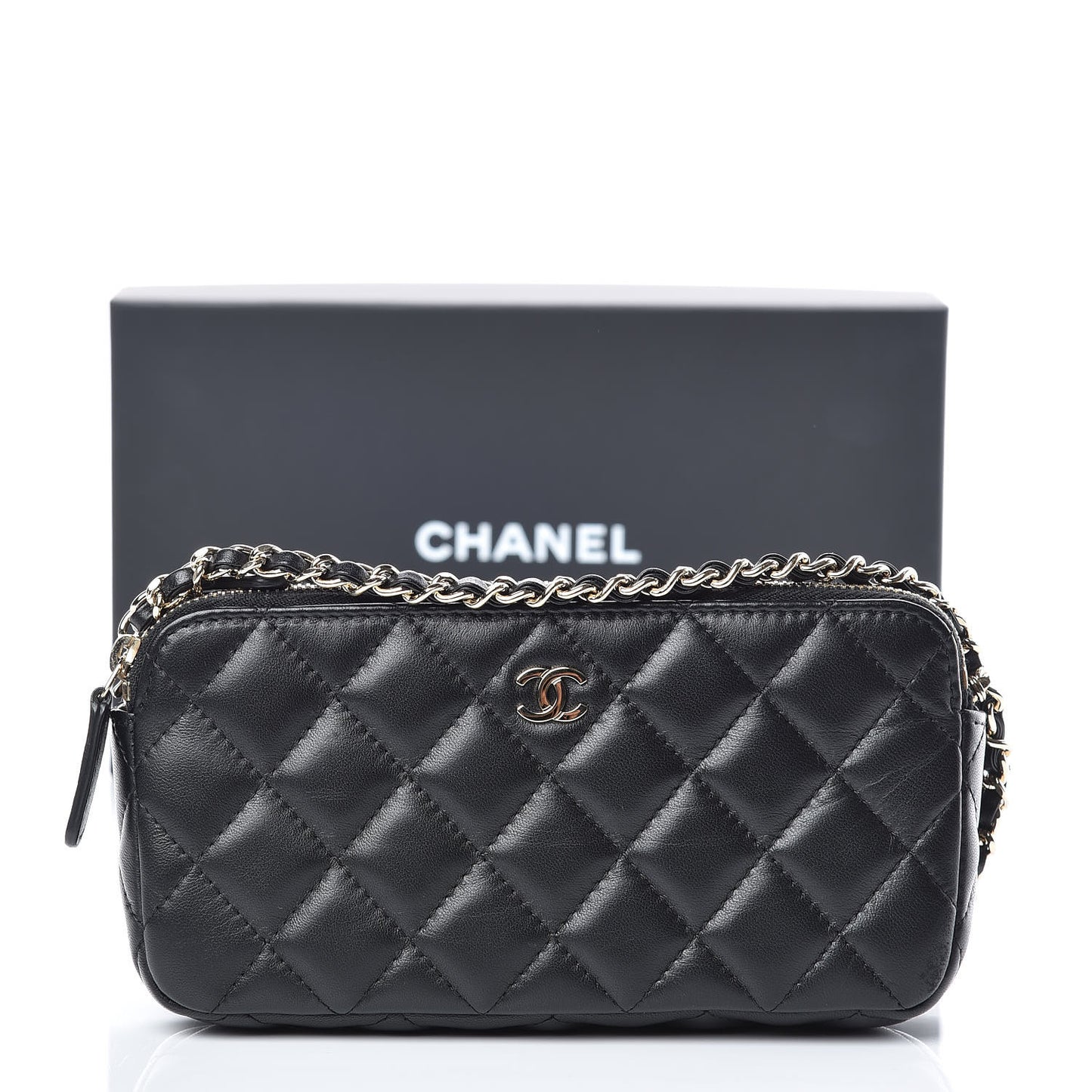 Lambskin Quilted Small Clutch With Chain Black