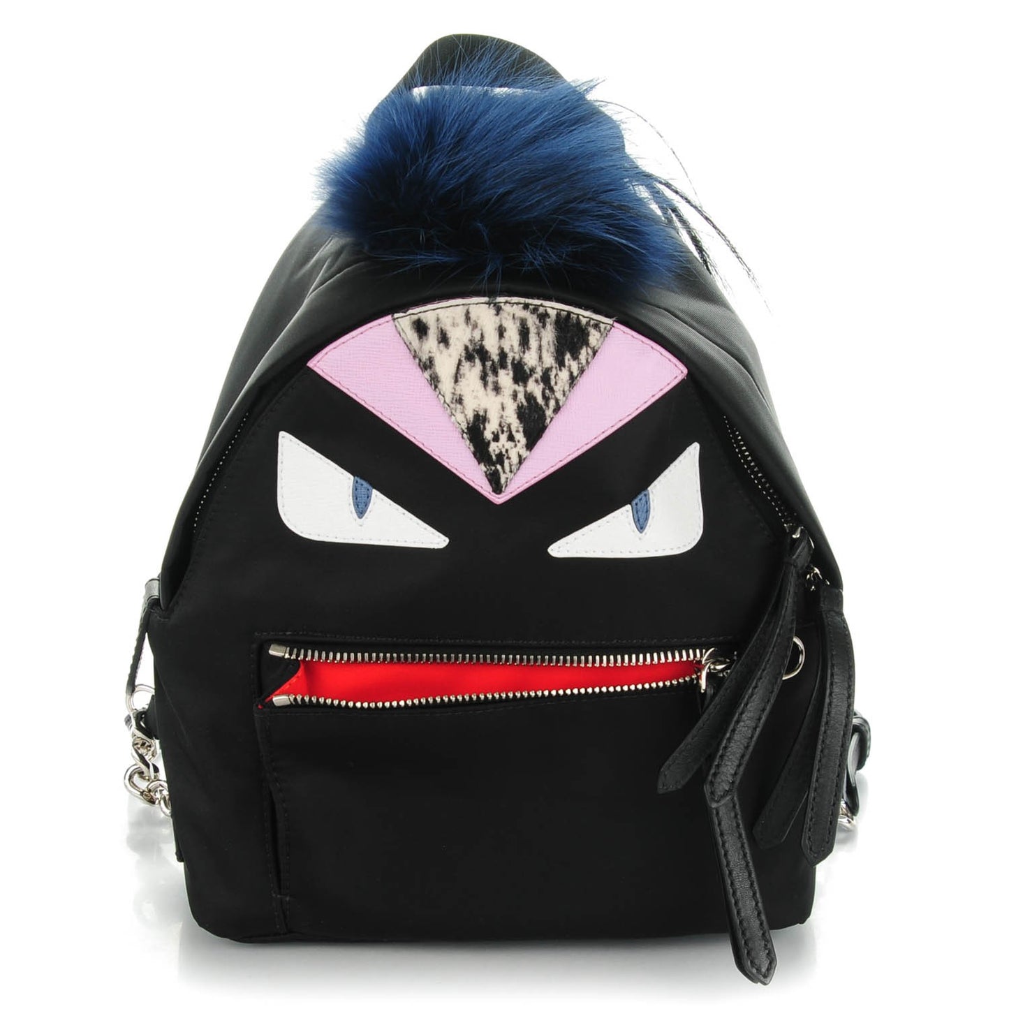 Nylon Vitello Fox Goat Fur Monster Eyes Mini Backpack Black Multicolor Sky
