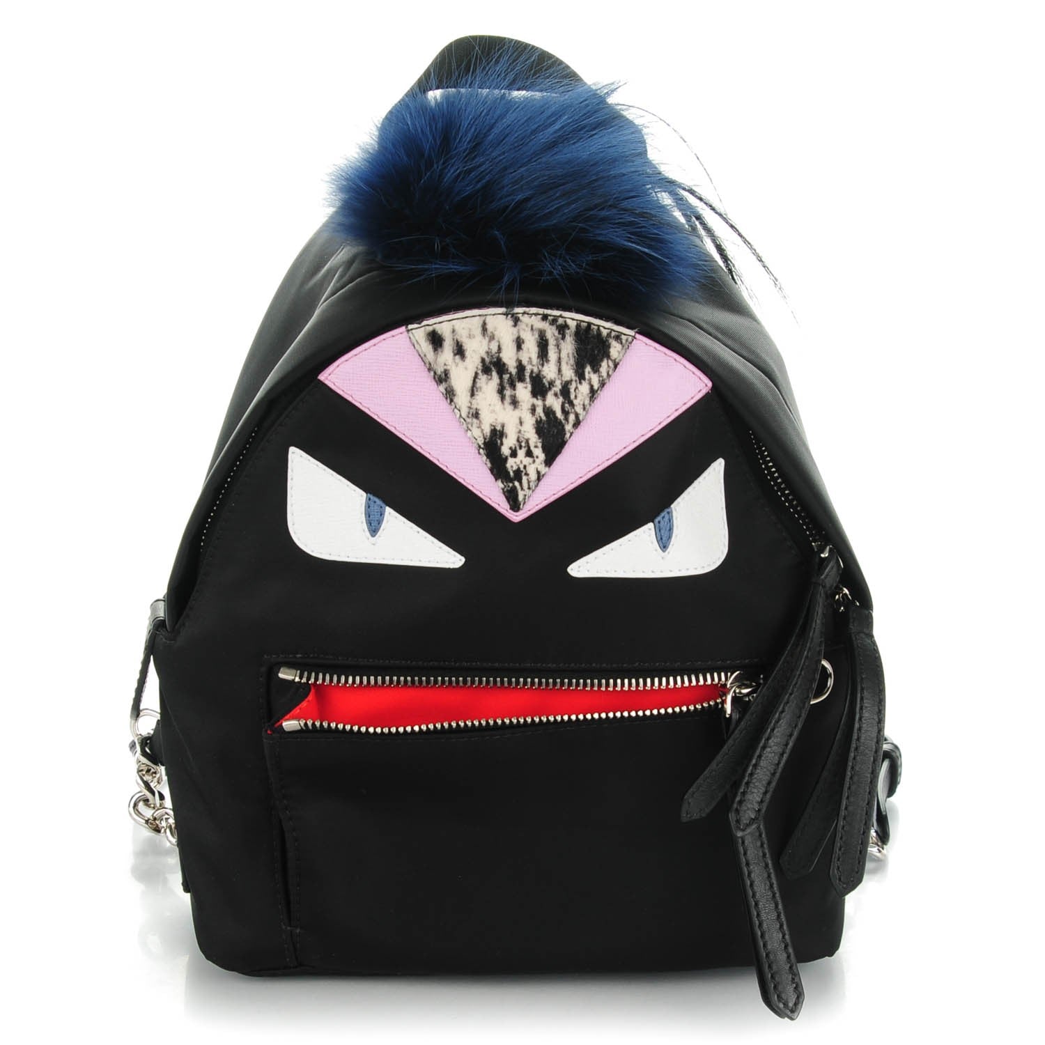 Fendi Nylon Vitello Fox Goat Fur Monster Eyes Mini Backpack Black Multicolor Sky 1 of 8