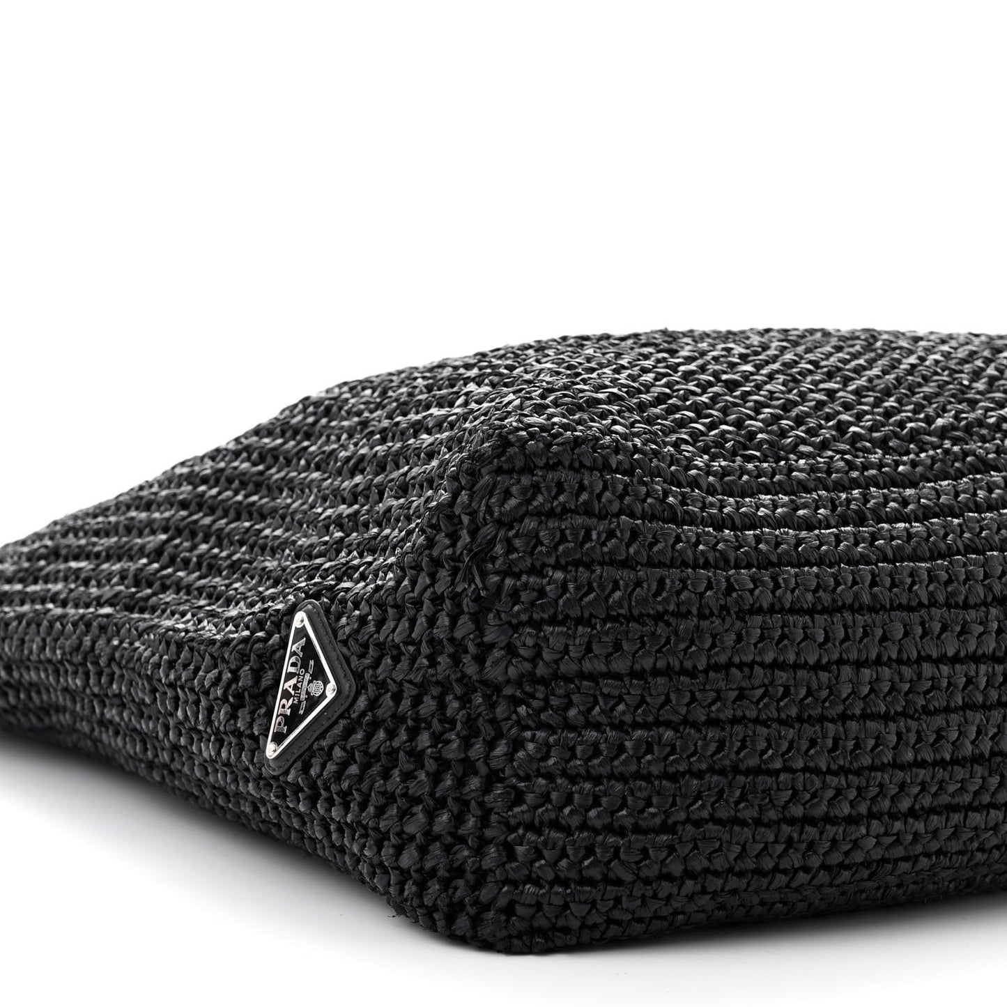 Yarn Raffia Effect Crochet Large Logo Tote Black