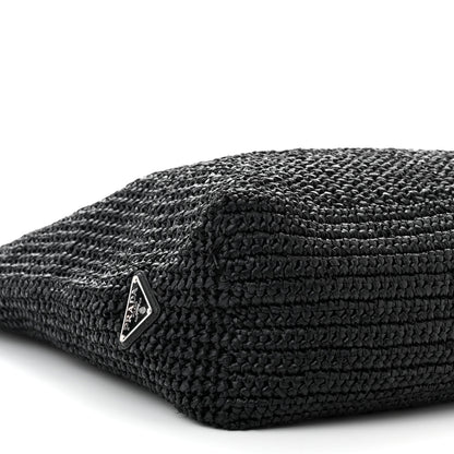 Prada Yarn Raffia Effect Crochet Large Logo Tote Black 9 of 10