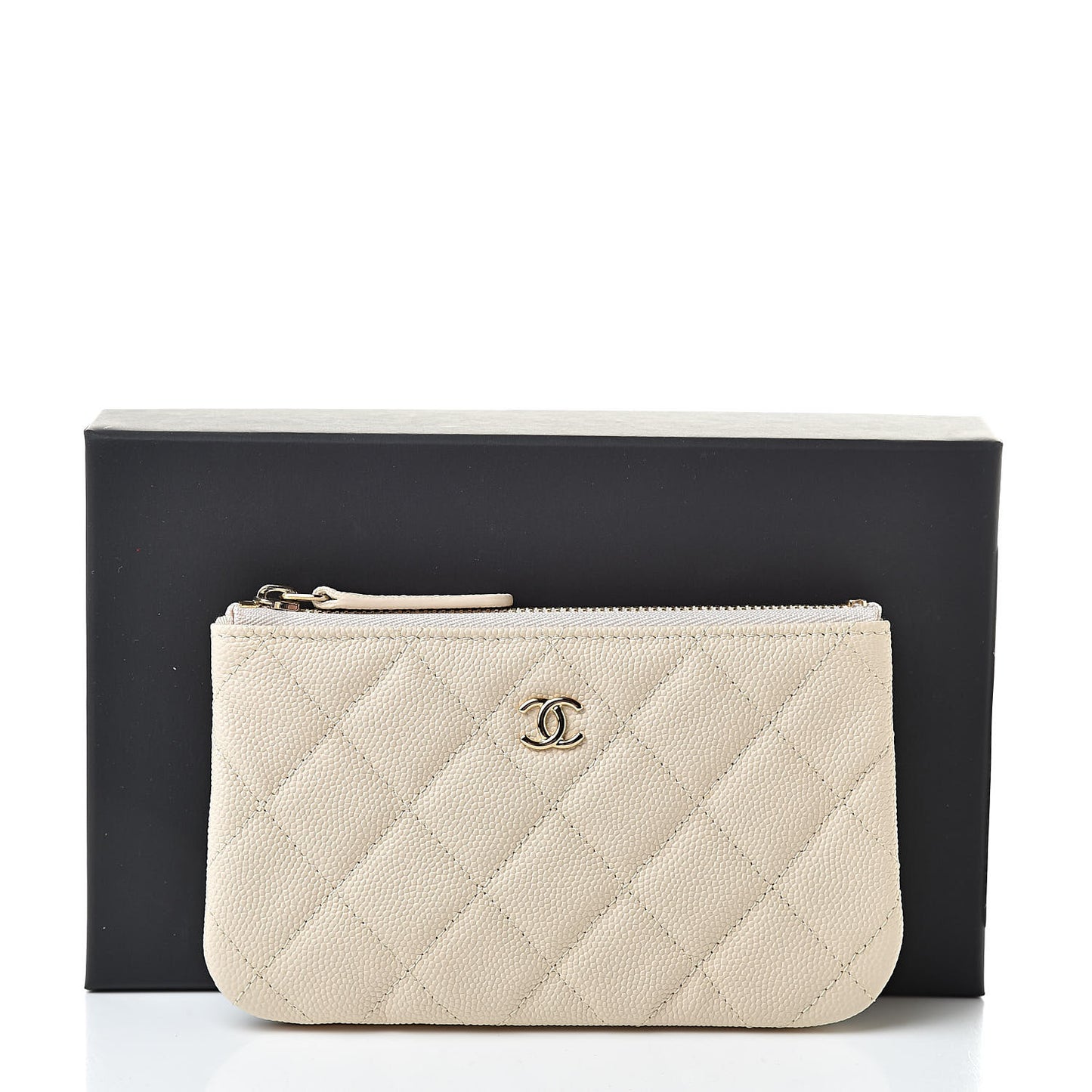 Caviar Quilted Small Cosmetic Case Beige