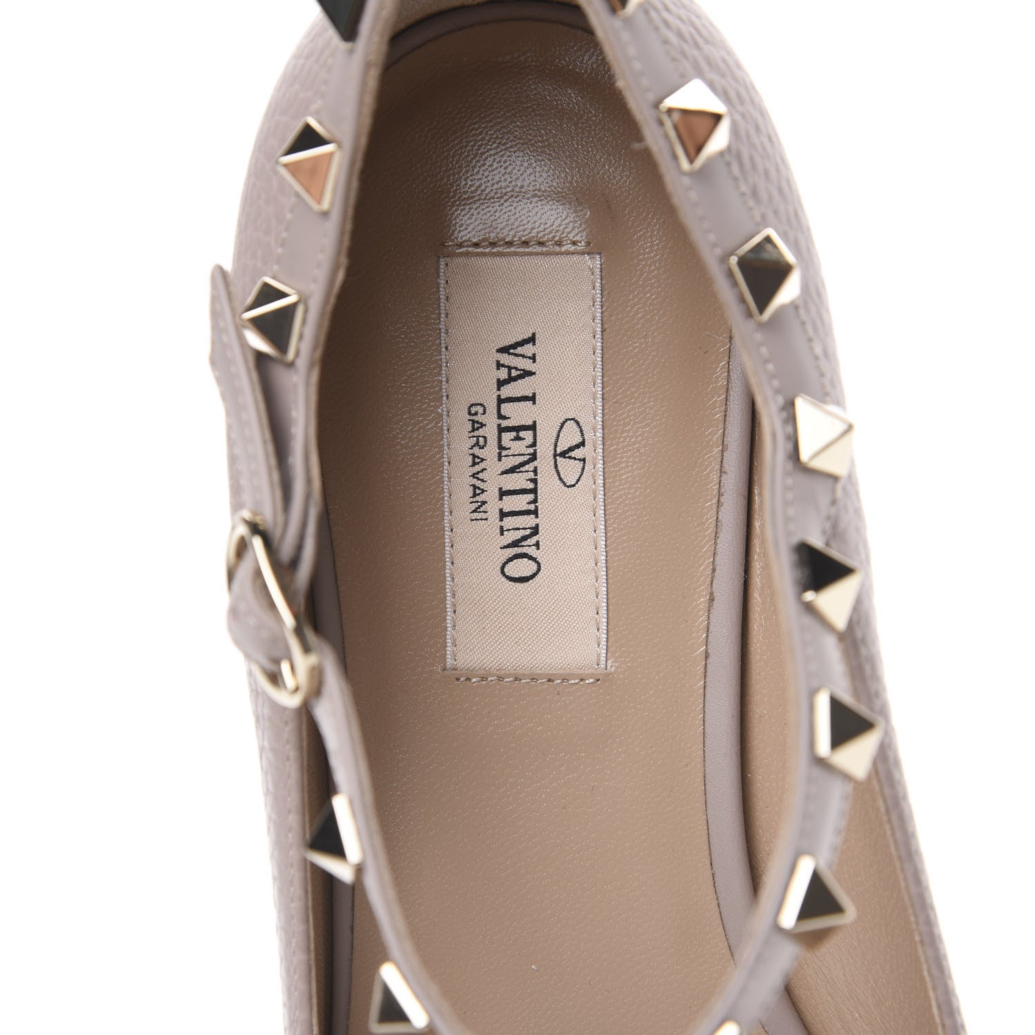 Valentino Garavani Pebbled Calfskin Rockstud Ankle Strap Ballerina Flats 37 Poudre 7 of 8