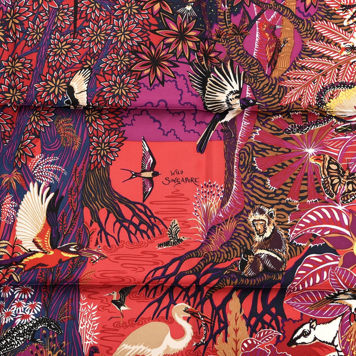 Silk Wild Singapore Scarf 90 Rouge Violet Beige