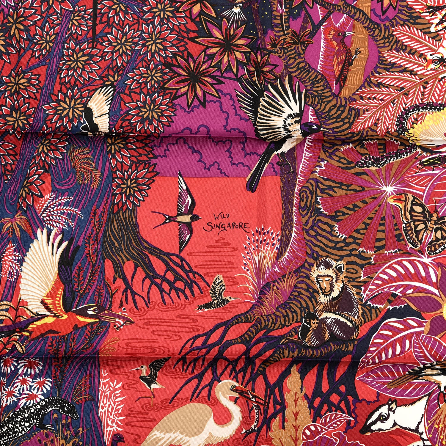Hermes Silk Wild Singapore Scarf 90 Rouge Violet Beige 2 of 3
