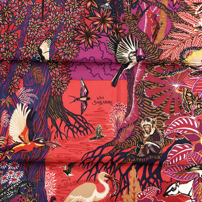 Hermes Silk Wild Singapore Scarf 90 Rouge Violet Beige 2 of 3