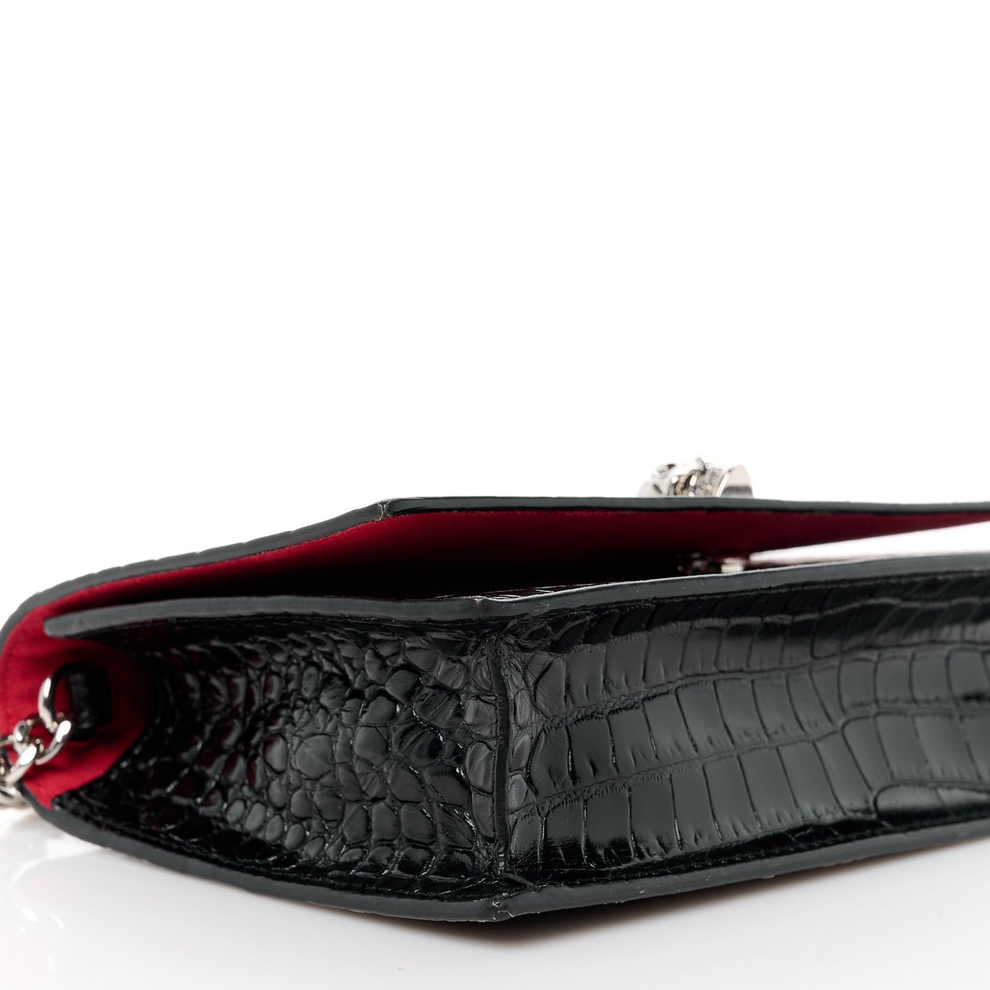 Calfskin Crocodile Embossed Skull Mini Crossbody Bag Black