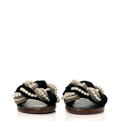 Chanel Calfskin Pearl Cord CC Mules 37 Black Ivory 2 of 7