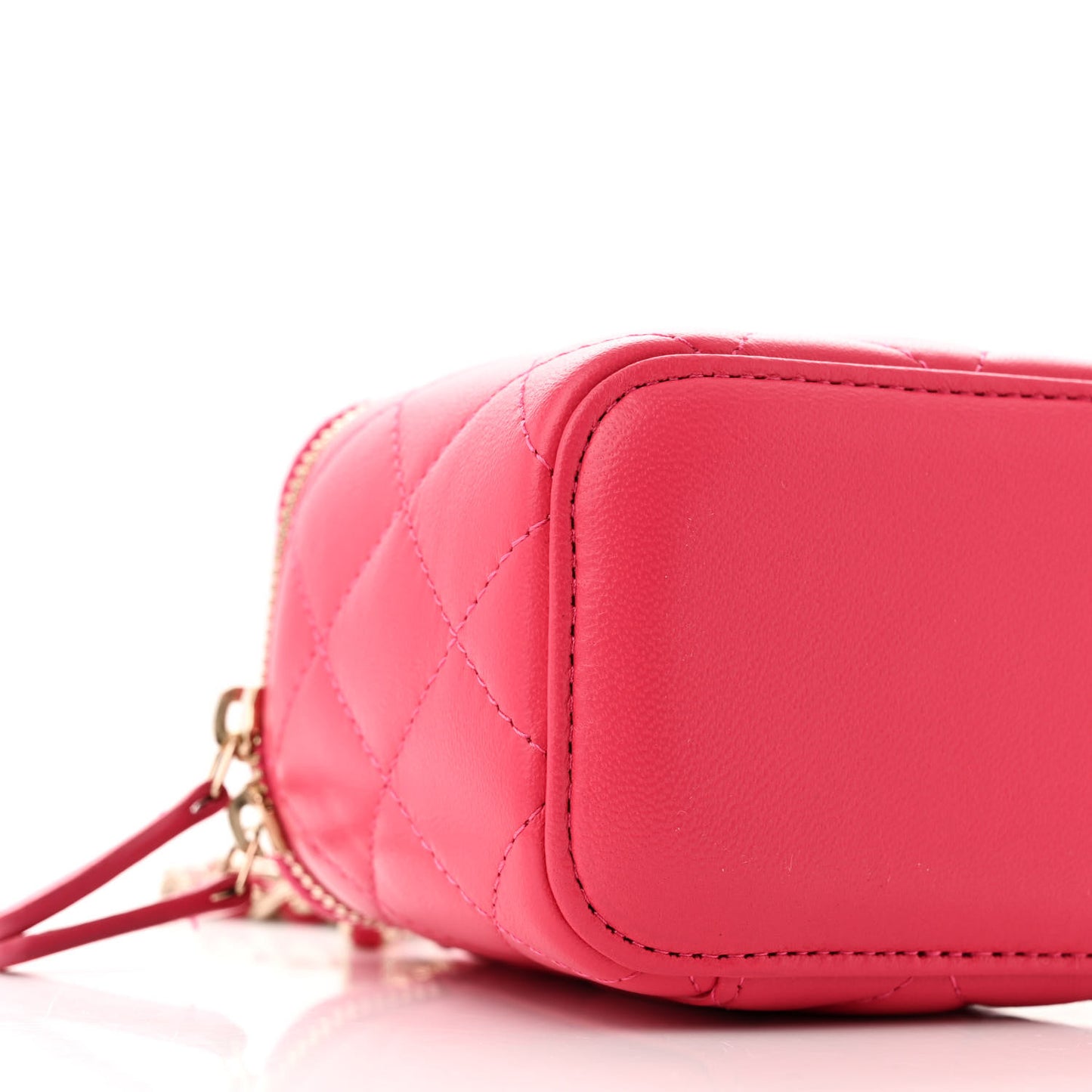 Lambskin Quilted Trendy Mini Vanity Case With Chain Dark Pink