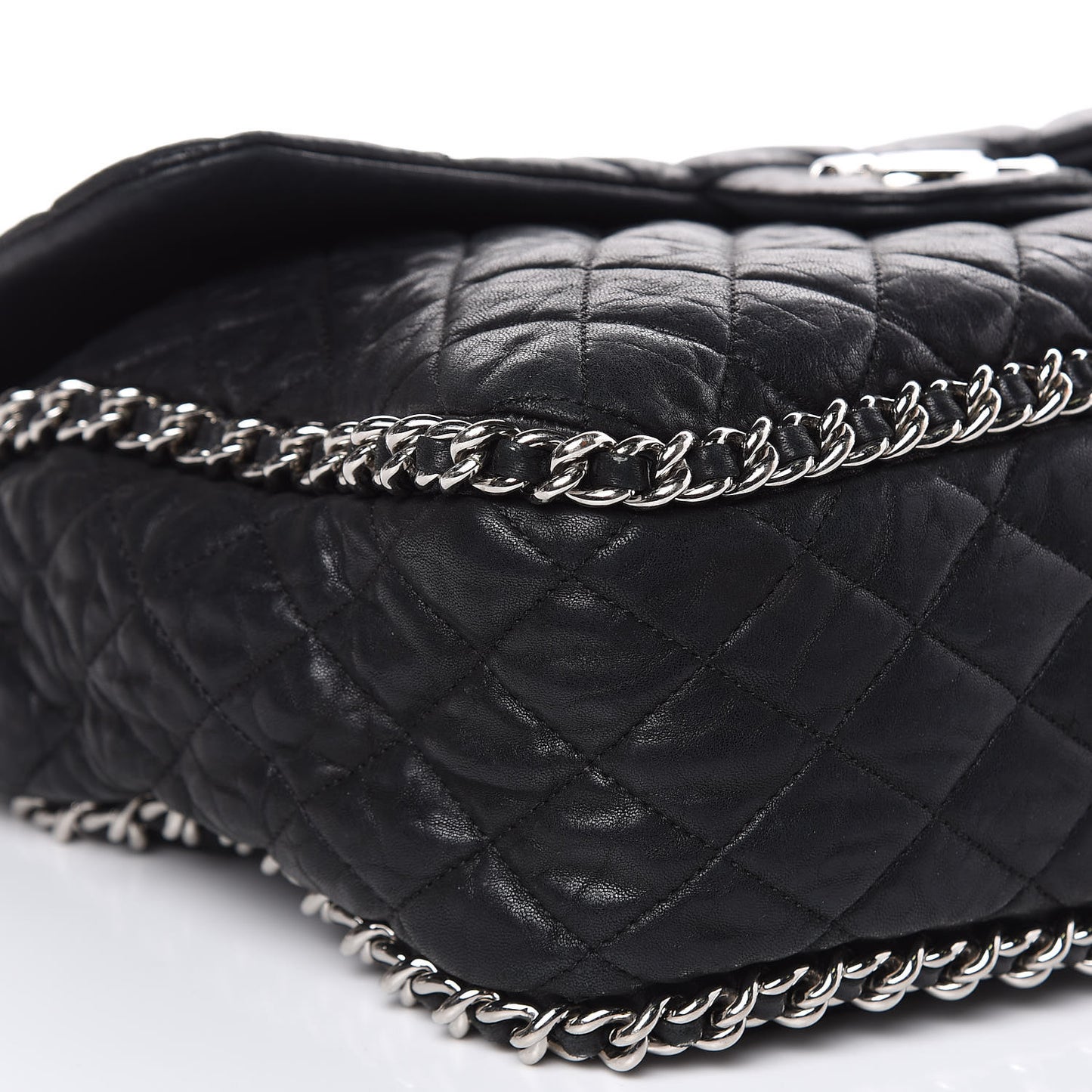 Washed Lambskin Quilted Maxi Chain Around Flap Black