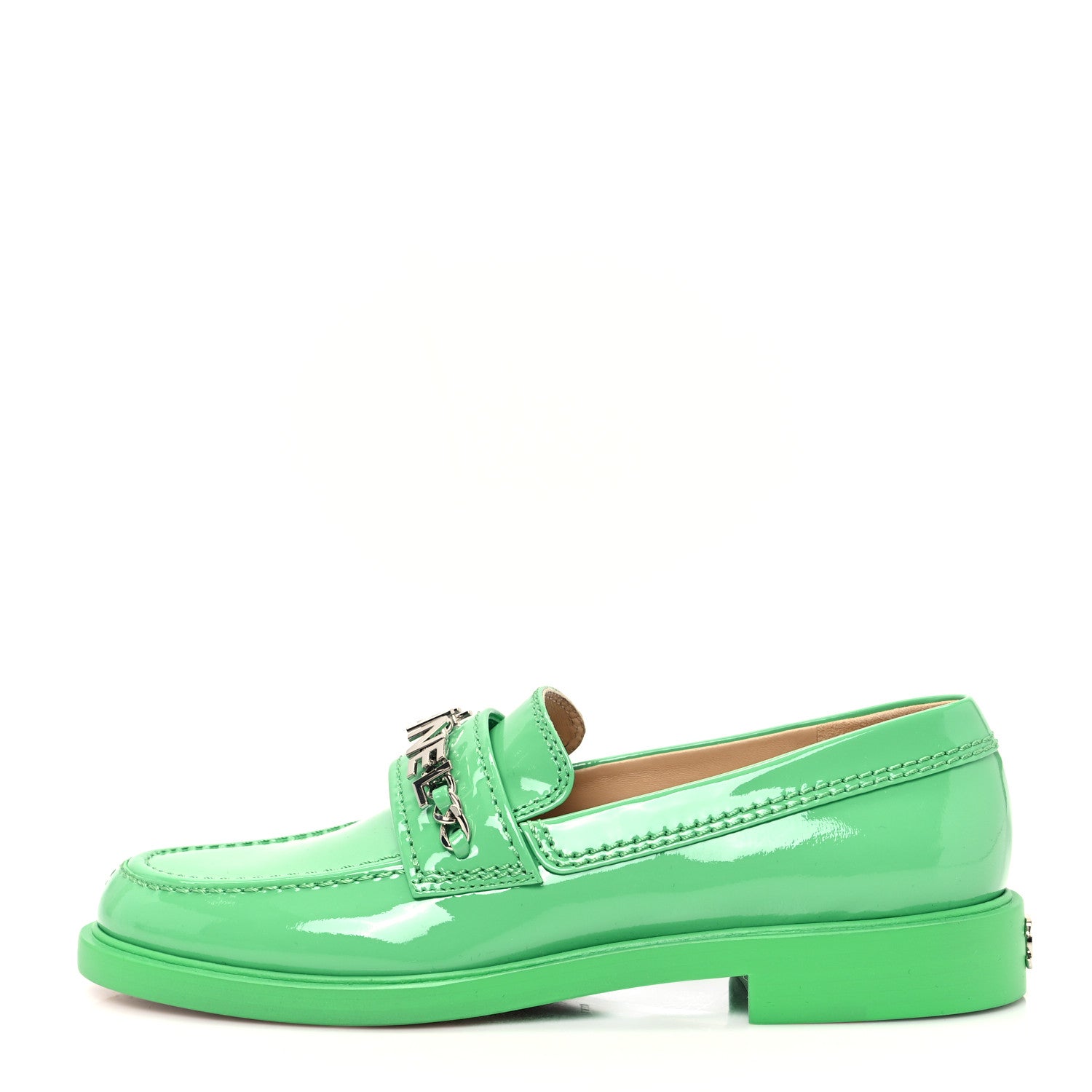 Chanel Patent Calfskin Logo Loafers 37 Green 1 of 10