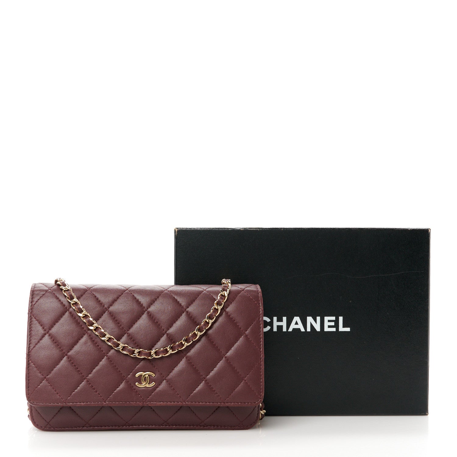 Chanel Lambskin Quilted Wallet On Chain WOC Burgundy 14 of 14