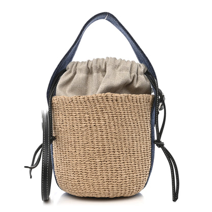 Chloe Raffia Calfskin Small Woody Basket Bag Navy 1 of 12