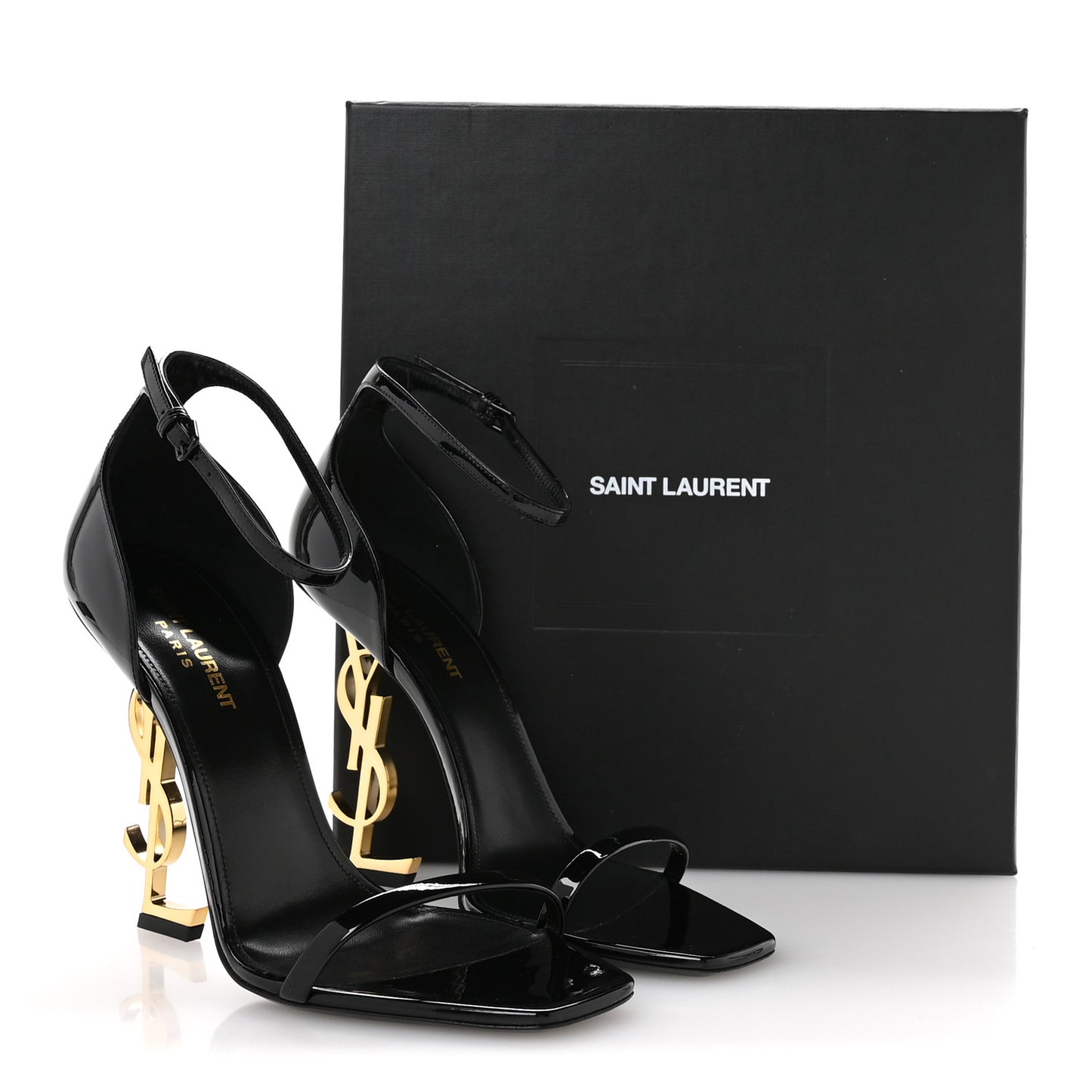 Patent Calfskin Opyum 110 Sandals 39.5 Black Gold