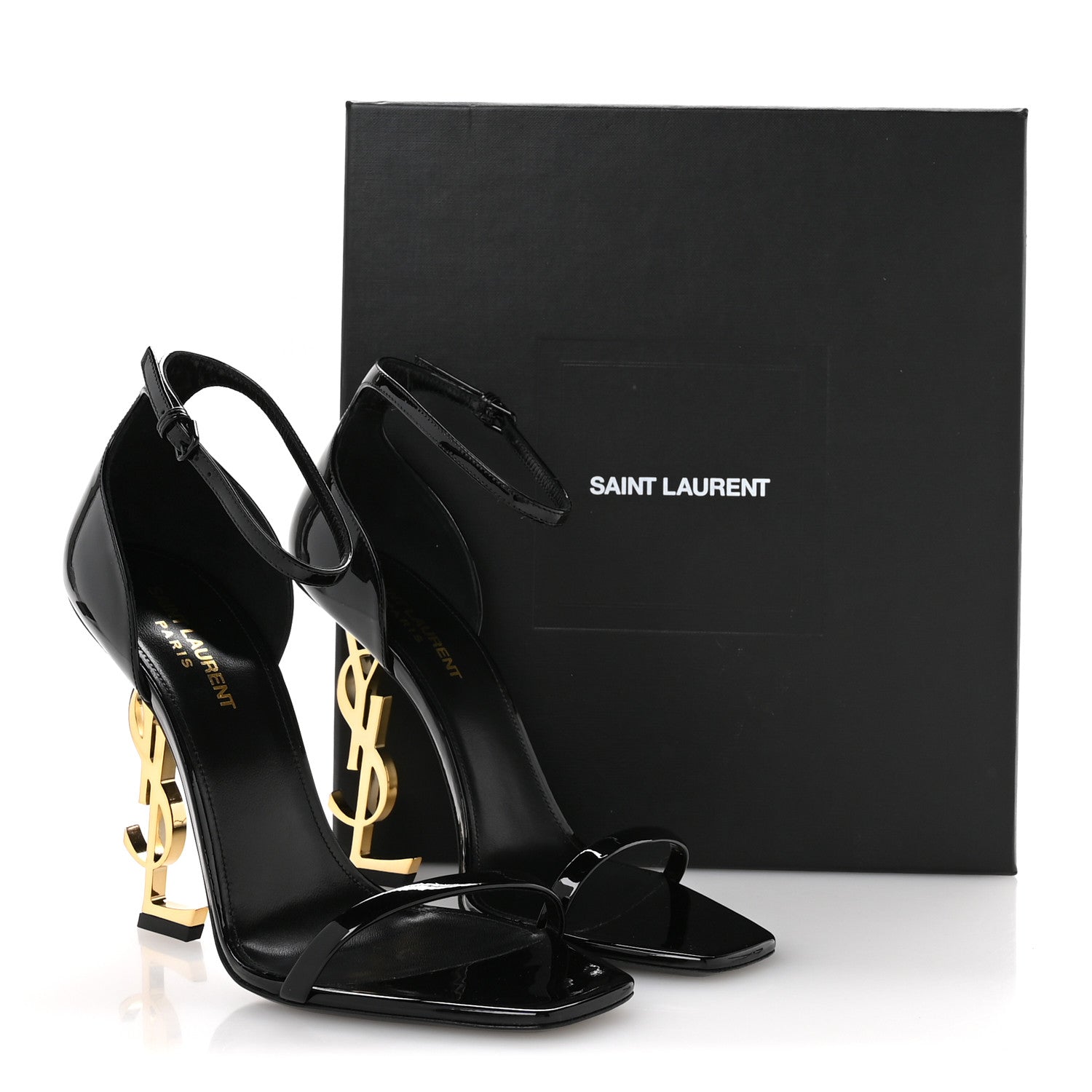 Saint Laurent Patent Calfskin Opyum 110 Sandals 39.5 Black Gold 9 of 9