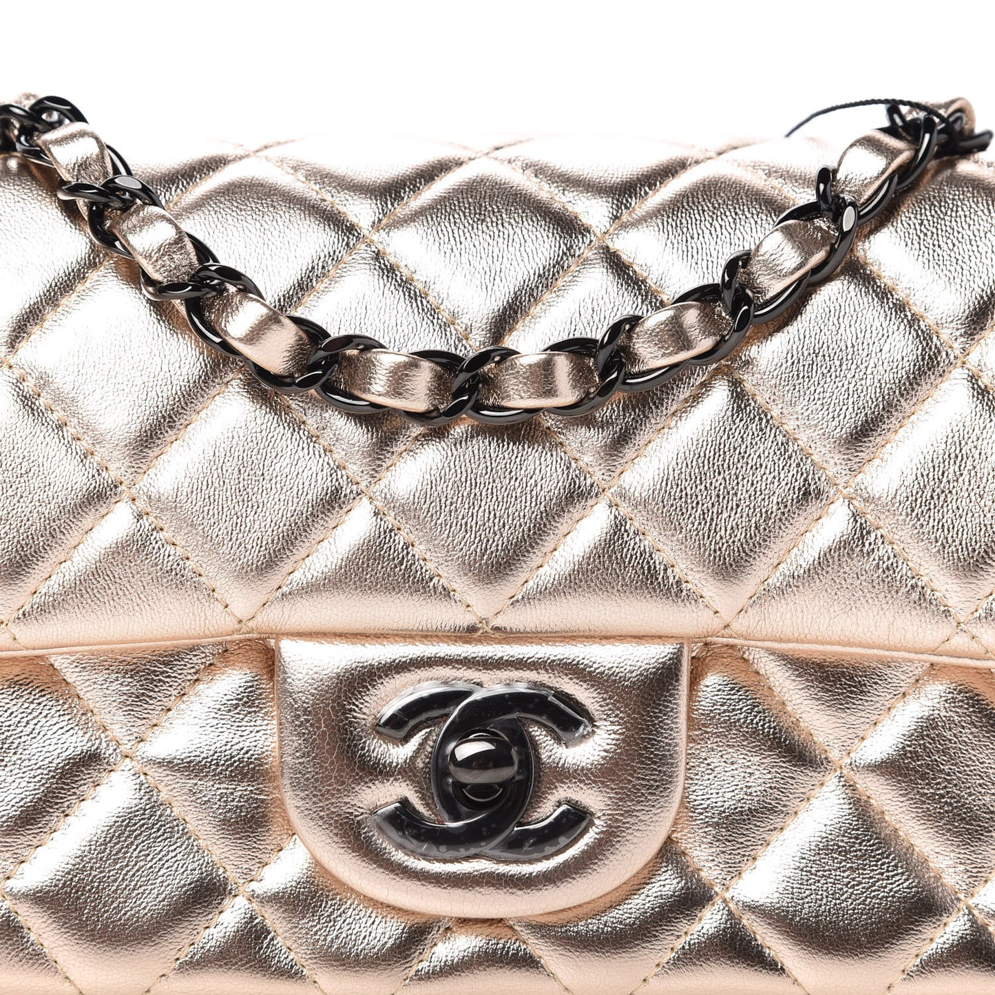 Metallic Lambskin Quilted Mini Rectangular Flap Gold Black