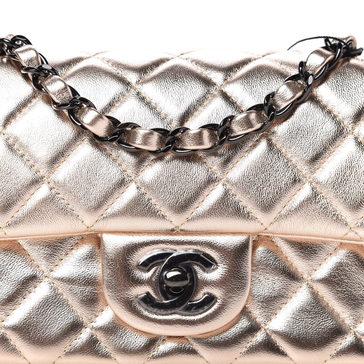 Chanel Metallic Lambskin Quilted Mini Rectangular Flap Gold Black 10 of 11