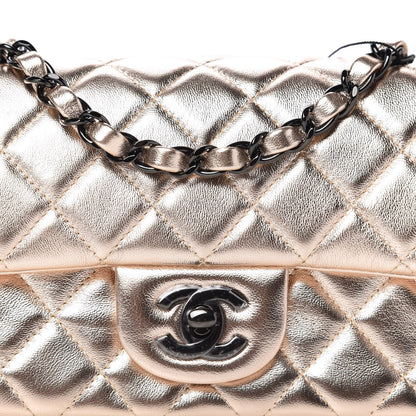 Chanel Metallic Lambskin Quilted Mini Rectangular Flap Gold Black 10 of 11