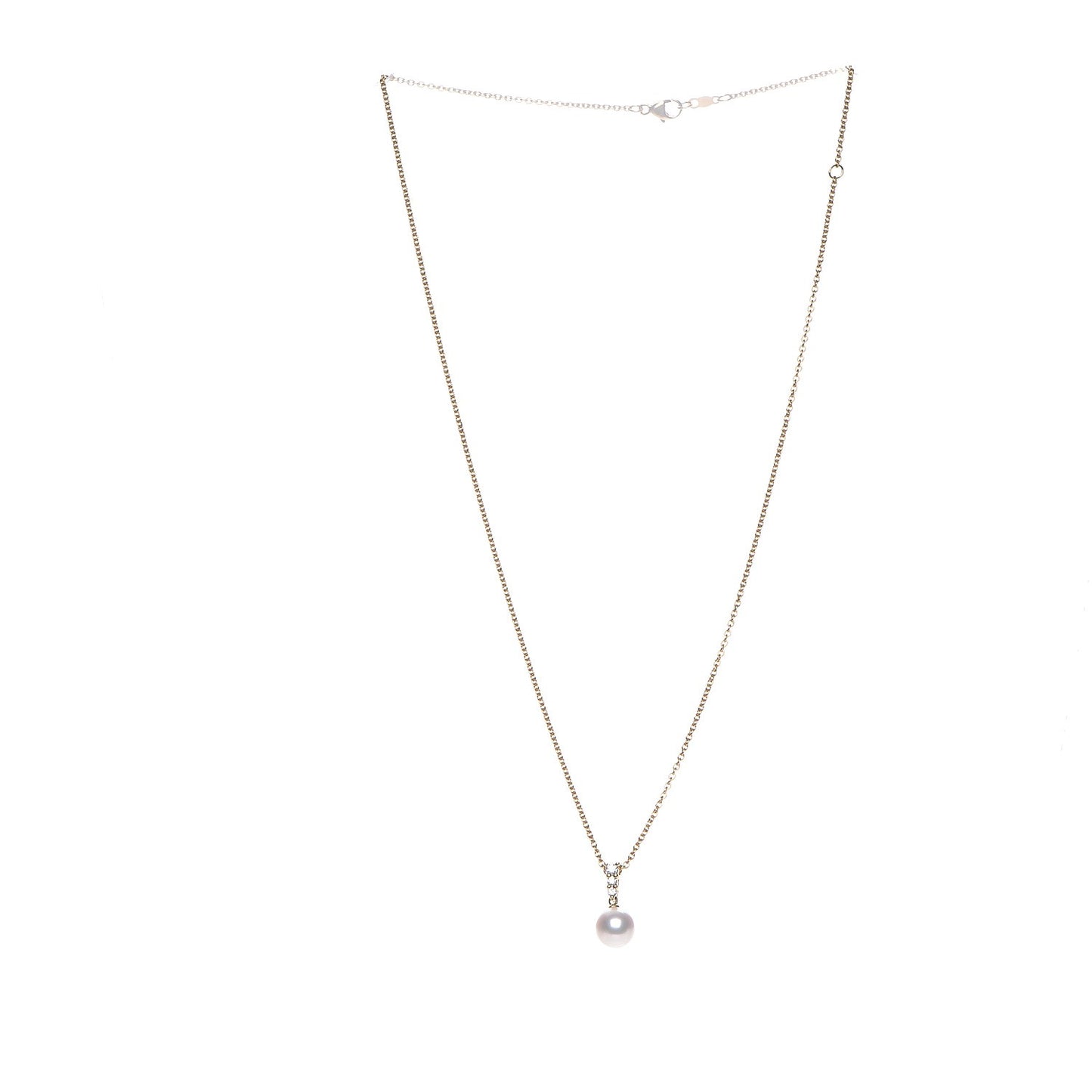 18K Yellow Gold Diamond Pearl 8mm Morning Dew Pendant Necklace