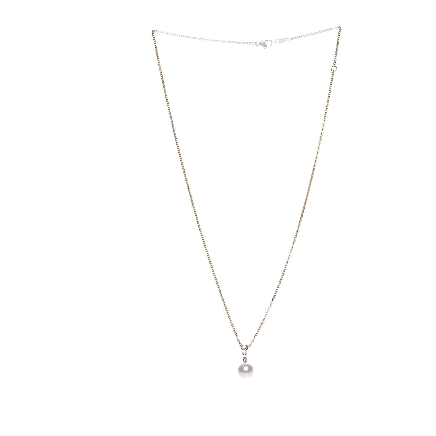 Mikimoto 18K Yellow Gold Diamond Pearl 8mm Morning Dew Pendant Necklace 3 of 6