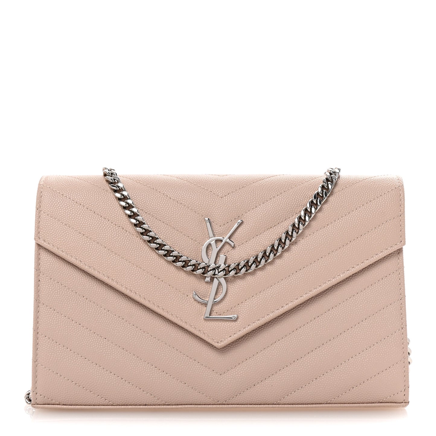 Grain De Poudre Matelasse Chevron Monogram Chain Wallet Marble Pink