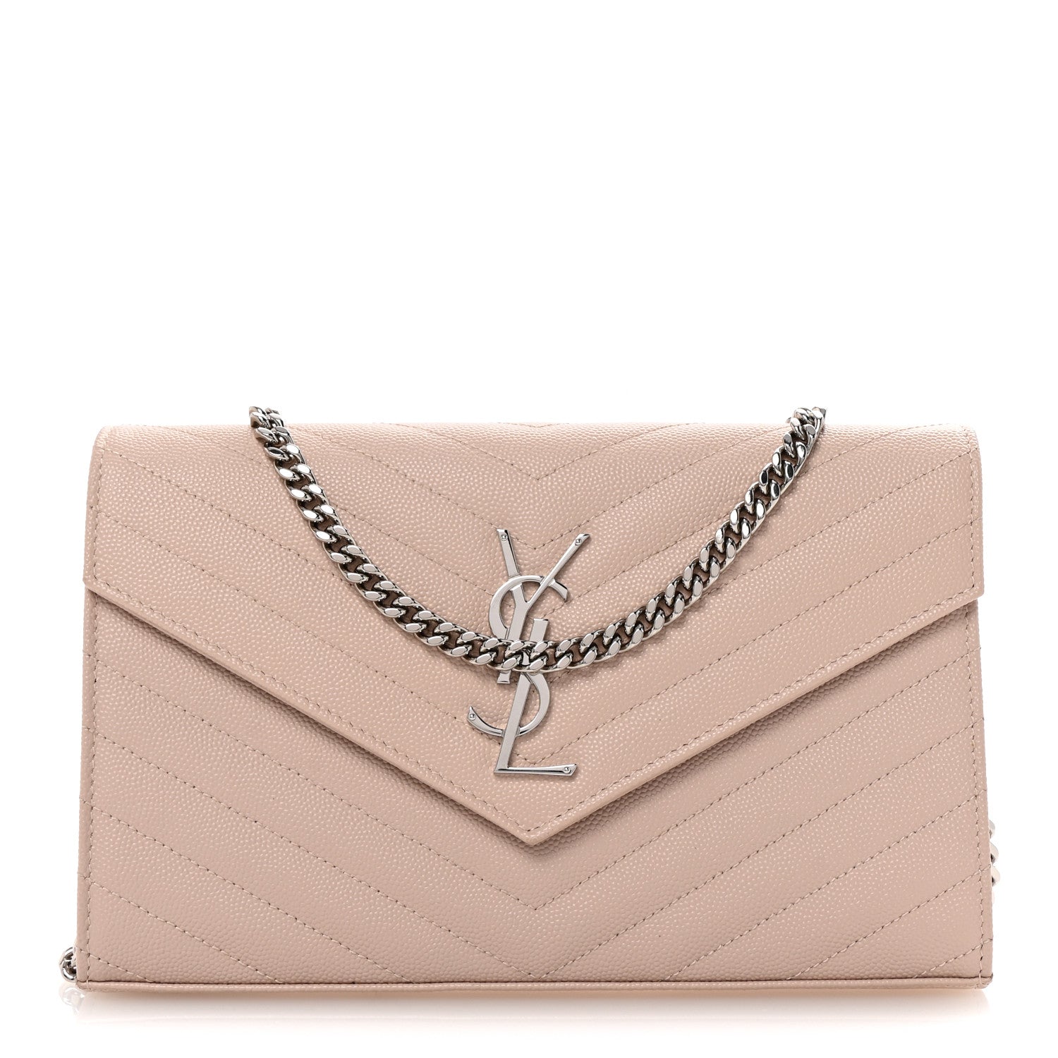 Saint Laurent Grain De Poudre Matelasse Chevron Monogram Chain Wallet Marble Pink 1 of 9