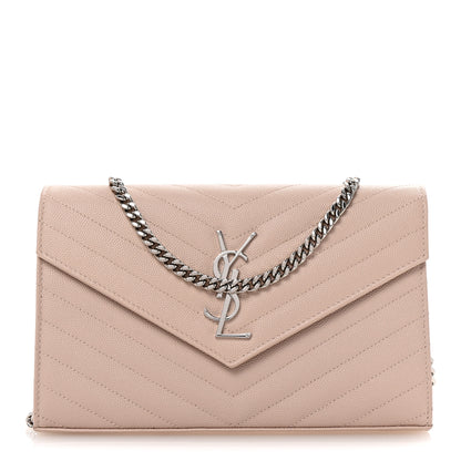 Saint Laurent Grain De Poudre Matelasse Chevron Monogram Chain Wallet Marble Pink 1 of 9