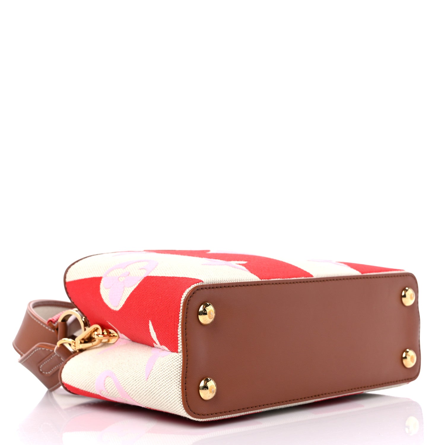 Louis Vuitton Canvas Calfskin Embroidered Braided Monogram Capucines BB Red 4 of 10