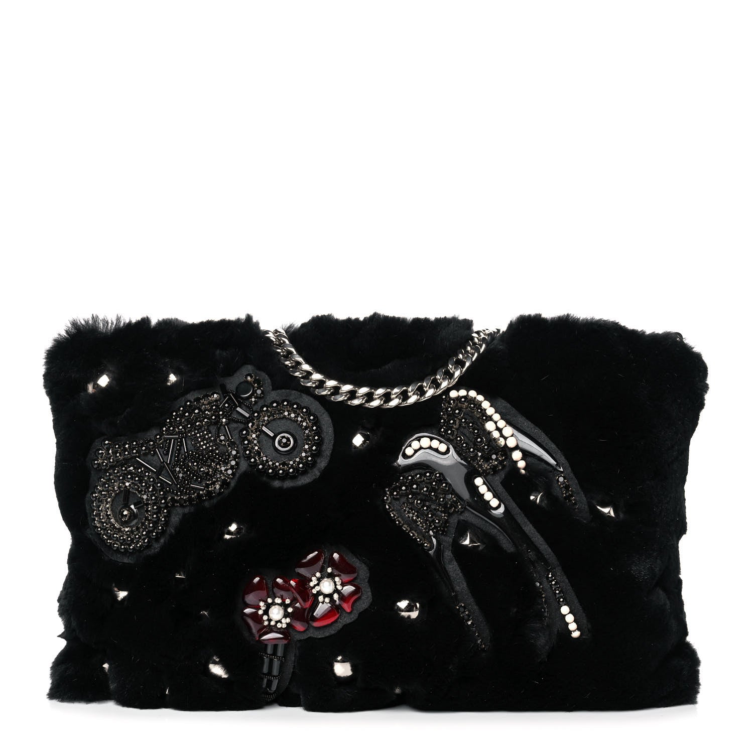 Miu Miu Rabbit Fur Embellished Crossbody Black 1 of 13