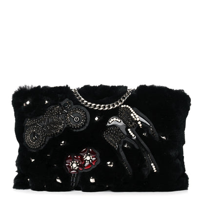 Miu Miu Rabbit Fur Embellished Crossbody Black 1 of 13