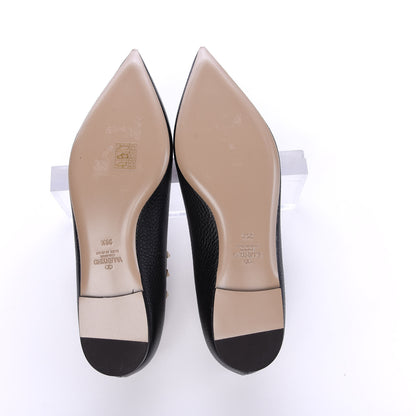 Valentino Garavani Pebbled Calfskin Rockstud Ankle Strap Ballerina Flats 39.5 Black 5 of 9