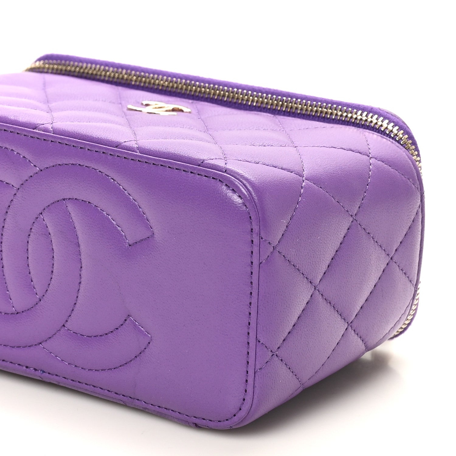 Chanel Lambskin Quilted Small Top Handle Vanity Case With Chain Purple 10 of 12