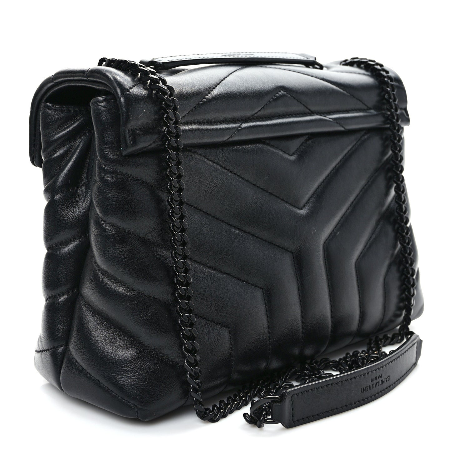 Calfskin Y Quilted Monogram Monochrome Small Loulou Chain Satchel Black