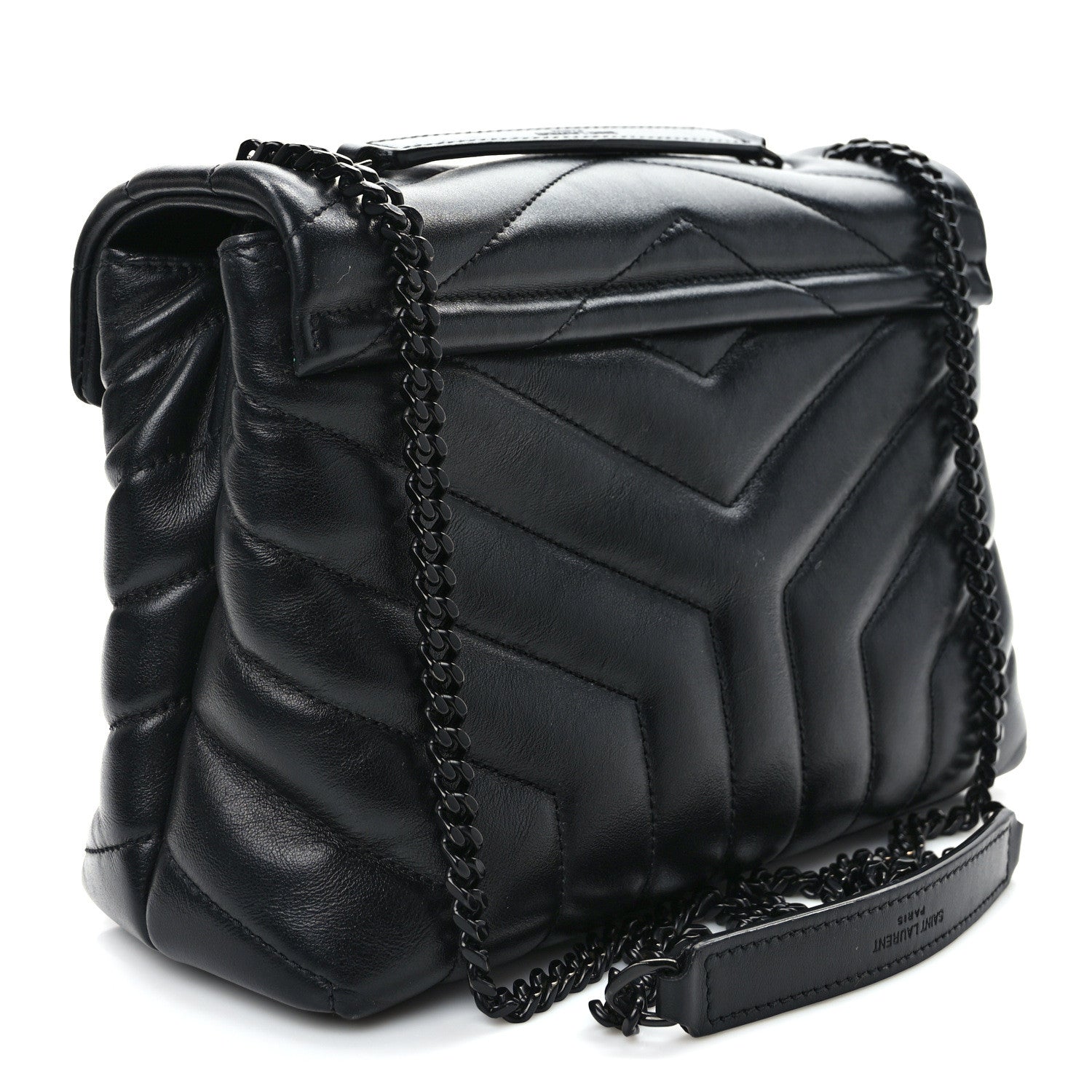 Saint Laurent Calfskin Y Quilted Monogram Monochrome Small Loulou Chain Satchel Black 3 of 9