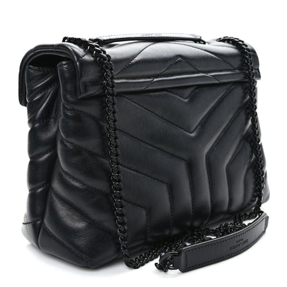 Saint Laurent Calfskin Y Quilted Monogram Monochrome Small Loulou Chain Satchel Black 3 of 9