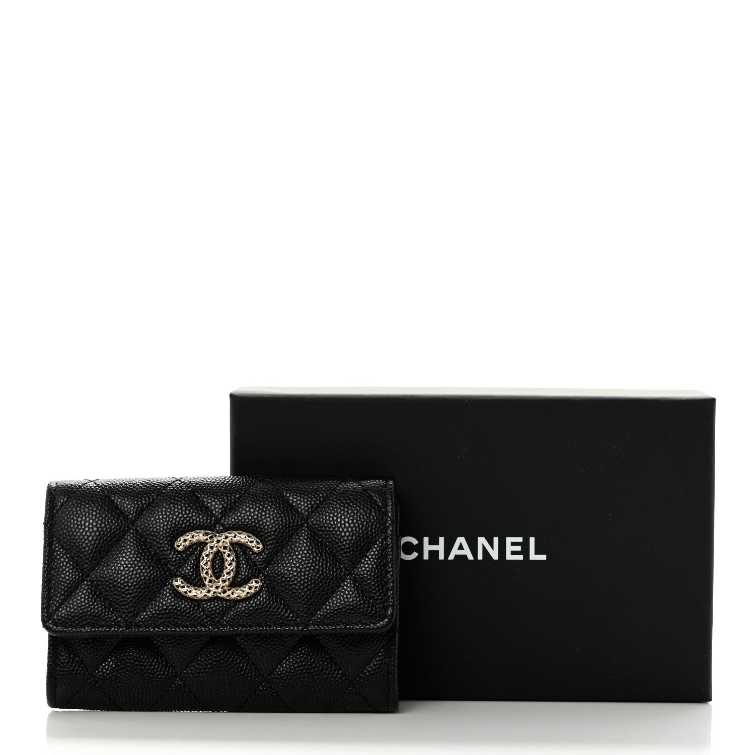Chanel Caviar Metal Perforated Quilted CC Flap Card Holder Black 9 of 9