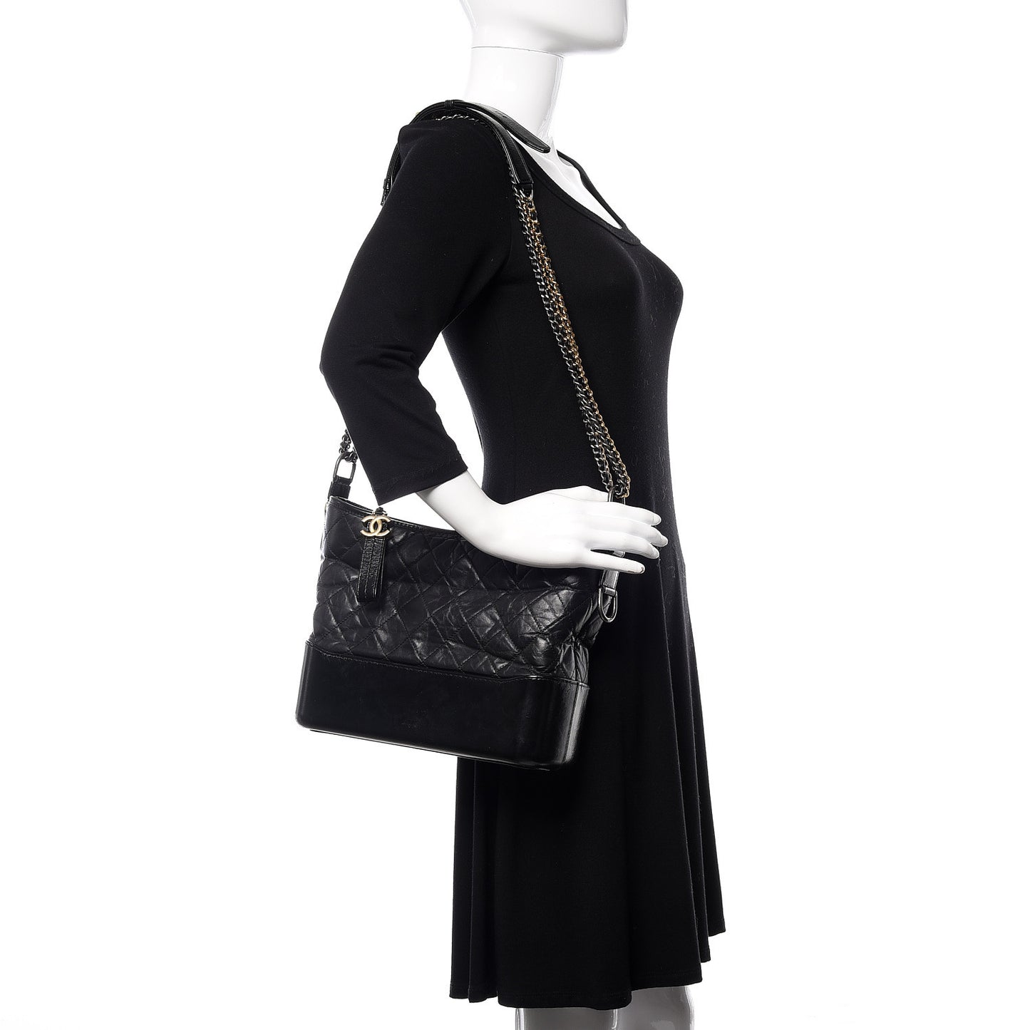 Aged Calfskin Quilted Medium Gabrielle Hobo Black