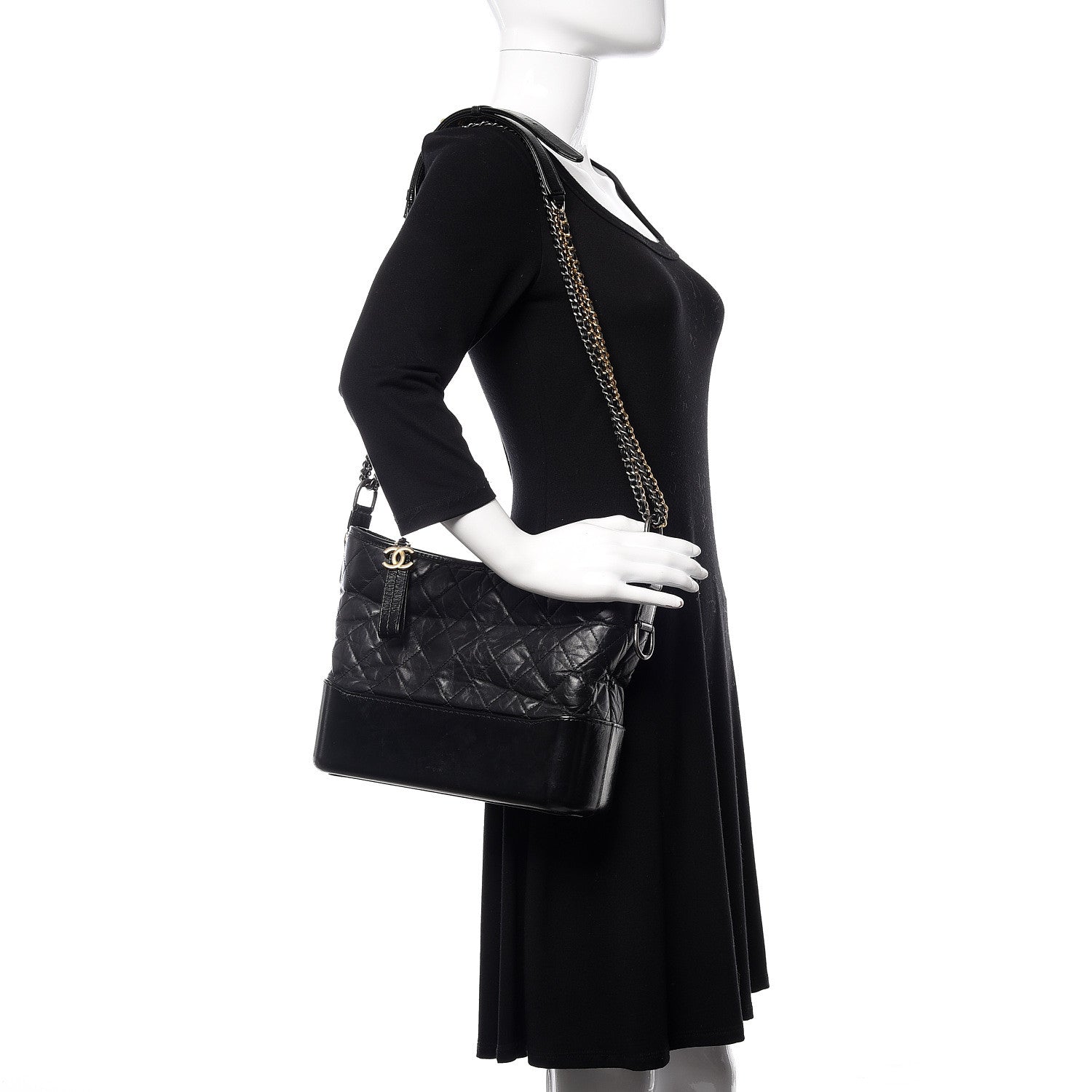 Chanel Aged Calfskin Quilted Medium Gabrielle Hobo Black 2 of 11
