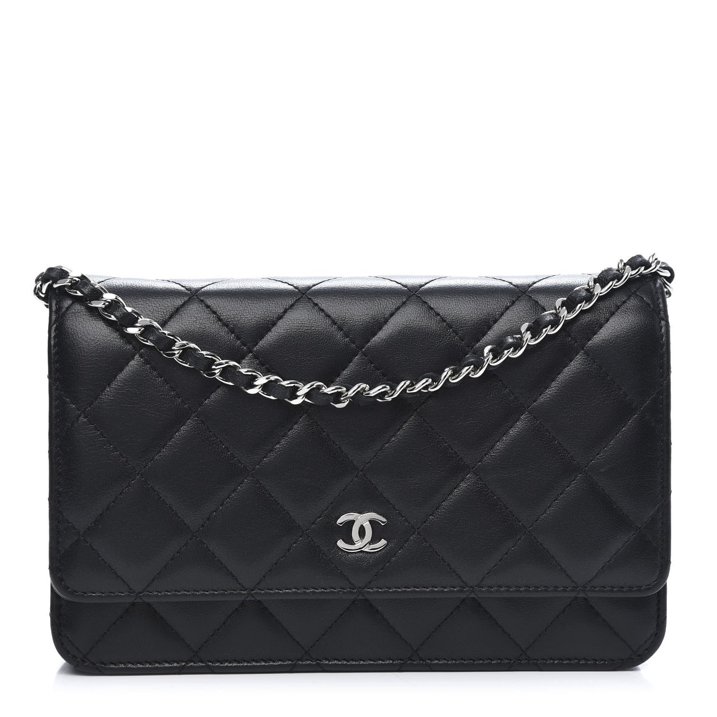 Lambskin Quilted Wallet On Chain WOC Black
