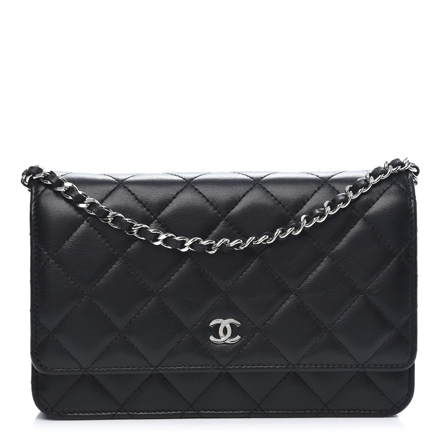 Chanel Lambskin Quilted Wallet On Chain WOC Black 1 of 14