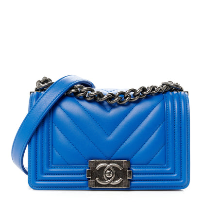 Chanel Lambskin Chevron Quilted Small Boy Flap Blue 1 of 10