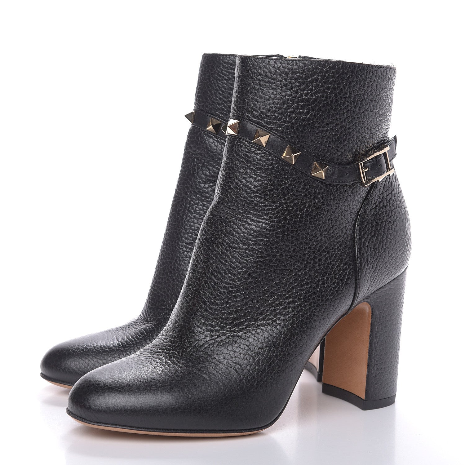Valentino Garavani Pebbled Calfskin Rockstud Single Buckle 90mm Block Heel Ankle Boots 35.5 Black 3 of 10