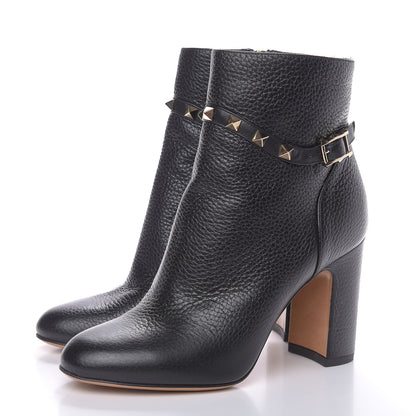 Valentino Garavani Pebbled Calfskin Rockstud Single Buckle 90mm Block Heel Ankle Boots 35.5 Black 3 of 10
