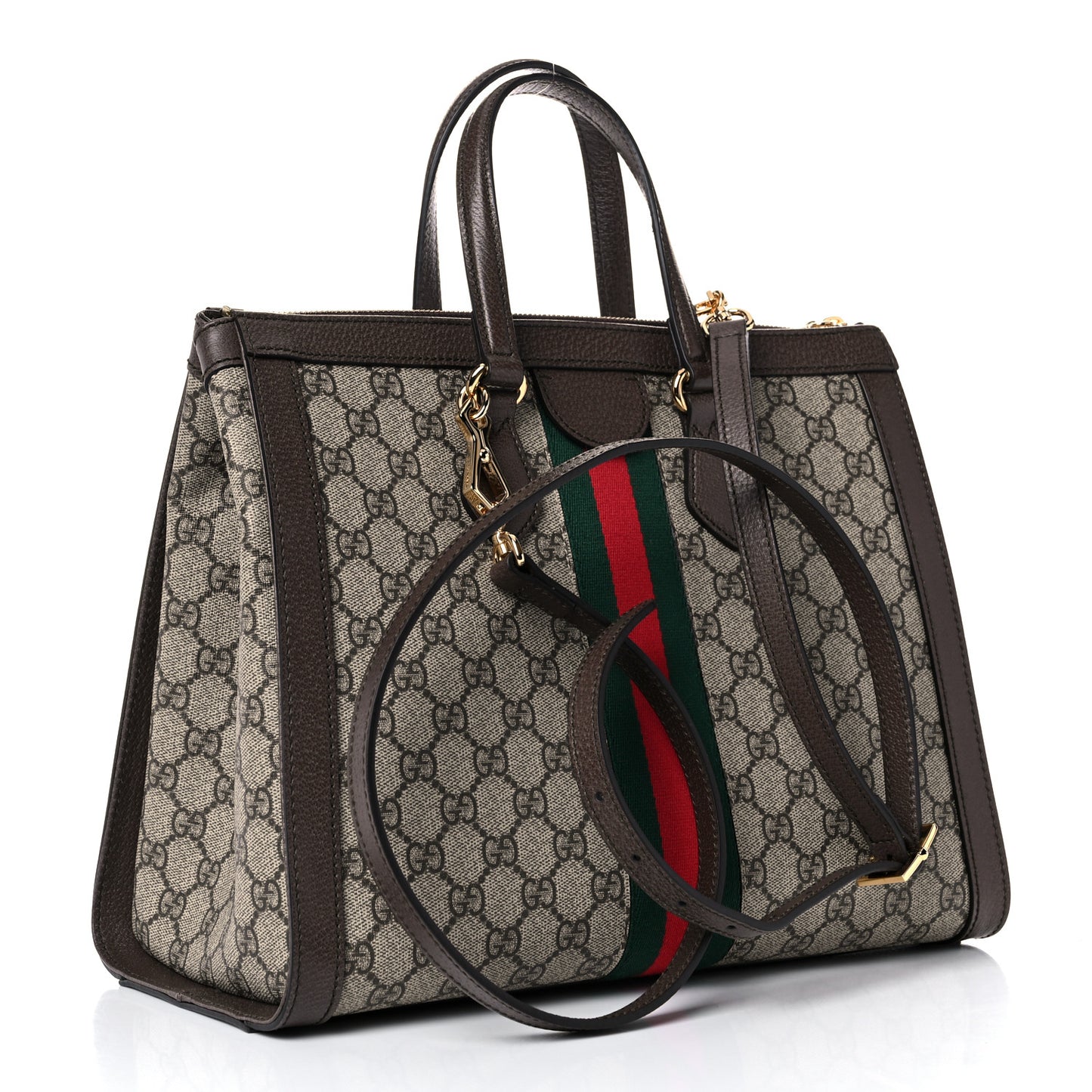 GG Supreme Monogram Web Medium Ophidia Tote Bag Brown