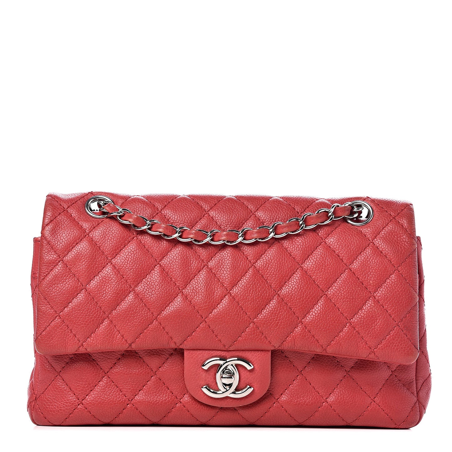 Washed Caviar Quilted Medium Double Flap Red