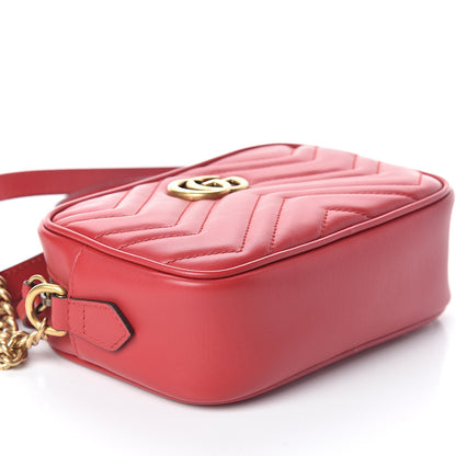 Gucci Calfskin Matelasse Mini GG Marmont Chain Shoulder Bag Hibiscus Red 8 of 9