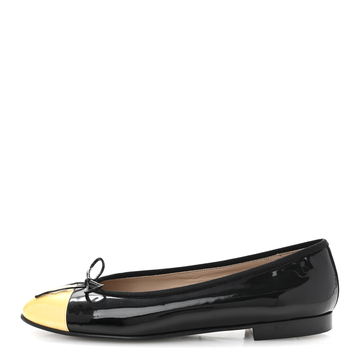 Chanel Patent CC Cap Toe Ballerina Flats 40 Black Beige 1725209